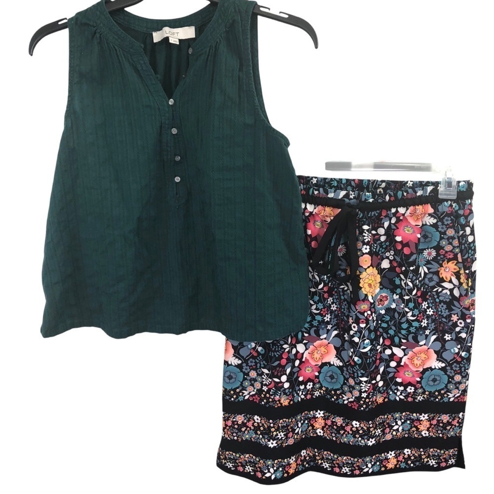 Loft Bundle of 2 Outfit Career Office Blouse Top and Floral Skirt Sz S Feminine